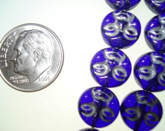 Czech Glass Transparent Blue Full Moon Beads with silver inlay 9mm