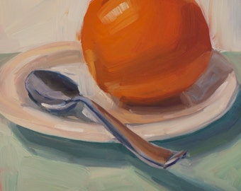 Scooping Oranges- Original Oil Painting on 6x6 inch Ampersand Gessobord