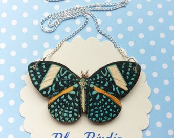 Butterfly necklace butterfly jewelry butterfly gifts for her blue spot butterfly bib necklace butterfly jewellery insect jewelry
