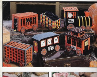 Holiday Trains Plastic Canvas Pattern Book, Halloween Ghosts Rails, Holiday Decor, Christmas Santa Rails Train, Easter Bunny Rails