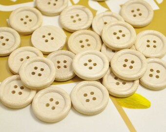 20mm Round Wood Buttons Pack of 50pcs Natural unfinished Wooden Buttons.