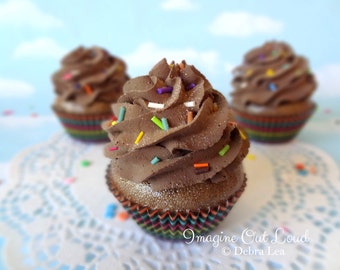 Fake Cupcake Faux Chocolate Black Rainbow Sprinkles