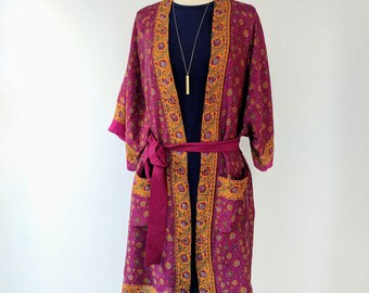 Boho Chic Robe, Bohemian Duster Robe, Boho Inspired Robe, Vintage Inspired Kimono, Kimono Wrap Blouse, Boho Festival Top, Summer Coverup