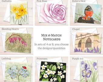 Custom stationery assortment, watercolor notecard set, mixed personal stationery assortment, stationary