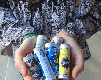 Organic Lip Balm in plastic free biodegradable packaging.