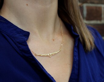 Geometric Phoenix Necklace, Bird Necklace, Minimalist Gold Filled Jewelry, Gold Phoenix, Geometric Necklace