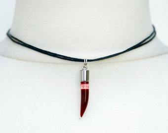 Vampire Necklace Blood Vial Choker Fang Jewellery Tooth Shaped Glass Fangs Vial Potion Pendant