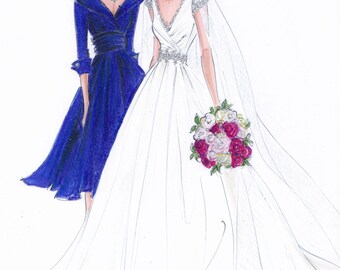 Mother of the bride gift - Wedding gift - Mother's day gift - Custom Wedding Gown Illustration 2 BODIES