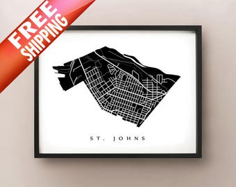 St. Johns Neighborhood Map Print - Portland, Oregon