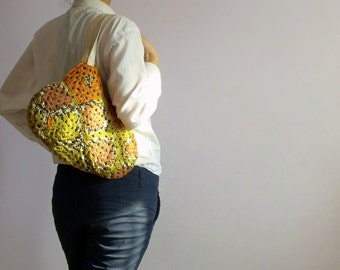 Mustard Crochet granny square bag,Crochet squares hobo bag, eco mothers day