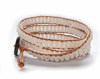 Seed Bead Leather Wrap Bracelet