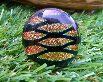 Large kiln fused sterling silver adjustable ring,black base,pink/gold dichroic glass, unique, UK, gift boxed,artisan,gift for her. SALE