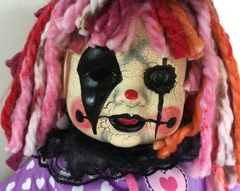 Creepy clown doll. Halloween prop. OOAK art doll