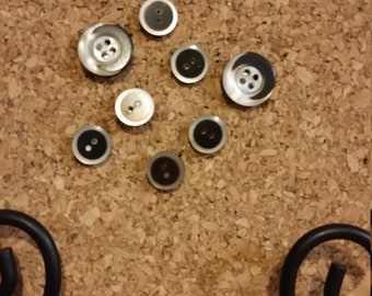 8 Decorative Black and White Vintage Button Push Pin Tacks