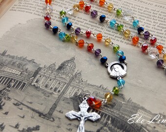 Catholic Rosary Handmade. Crystal Rosary. Rainbow Rosary. Chakra Rosary. Catholic Jewellery.