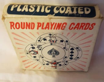 Vintage round playing cards No. 7007 made in Hong Kong plastic coated complete deck