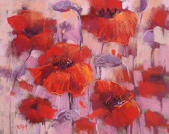 Original Pastel Painting Poppy Red Poppies floral 10x12 by Karen Margulis psa