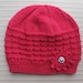 Knitting Pattern #132 Seamless Red Hat in Waffle Stitch with a Knitted Flower for a Lady