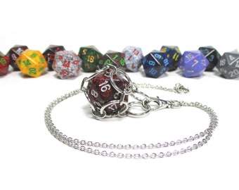 Removable Speckled d20 Necklace - Choice of Colors - Stainless Steel Chainmaille