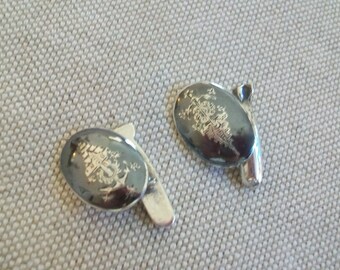 Sterling silver Niello oval cuff links, Thai Nakon, 925 cuff links, hallmark, Thailand, Siam, signed