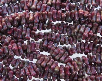 8x5mm Opaque Red Picasso Czech Glass Twig Beads - Qty 50 (BS309)