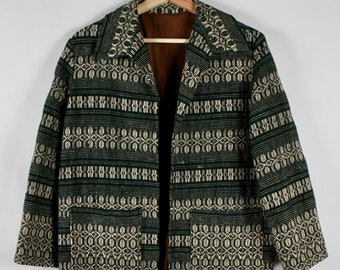 Vintage Woven Coat in Green & White
