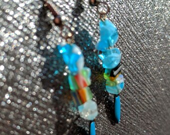 Caeruleus Earrings - Blue Millefiori Boho Dangle Earrings Boho Chic Bohemian Jewelry