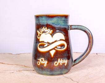 Handmade Personalized Pottery Mug for Mom, Always Love Infinity Pottery Handmade Coffee Mug
