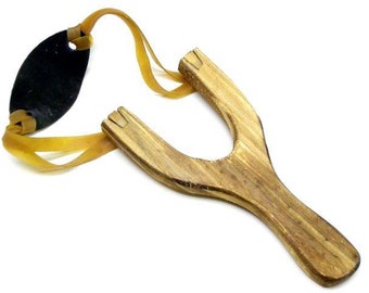 Wooden Slingshot Catapult Hand Made Classic Style; Traditional Wooden Slingshot; Hand Made Sling Shot Rubber Band and Leather; Wooden toy