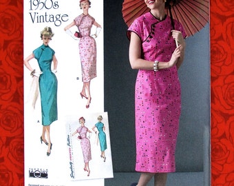 Simplicity Sewing Pattern 8244 Cheongsam Dress, 1950's Asian-Style Fashion, Sizes 6 8 10 12 14, Special Occasion, Retro Summer Party, UNCUT