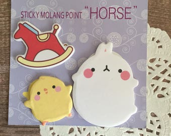 Sticky Molang Point 'Horse' Sticky Notes - Self Stick Note - Kawaii Stationery - Rabbit Chick Rocking Horse