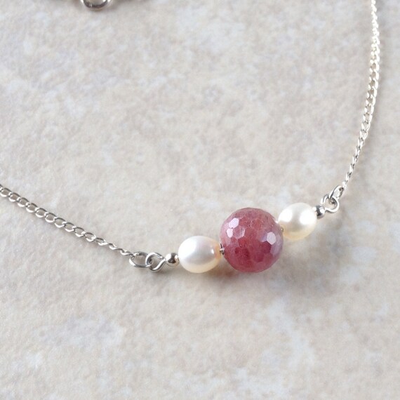 Items similar to Sterling Silver Necklace Natural Ruby with Freshwater ...