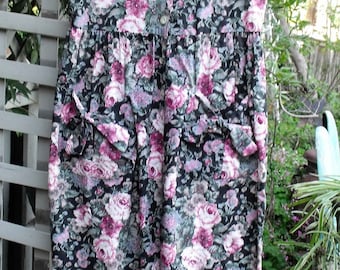80's Jumpsuit/ Rose Print Cotton Chintz/ Label "You Too Babes", Size 5, Made in USA/ Retro Jumpsuit/ Shabbyfab Funwear