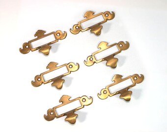 Vintage Category Brass Pull Handles Library Index Label Pull Handles Set of Six