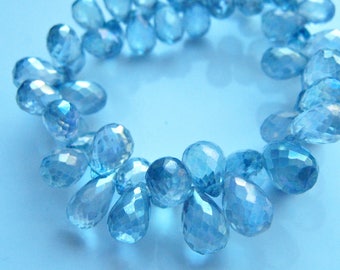 NEW - 3 Inch 1/2 Strand of Sparkling Mystic Rainbow Blue Quartz Teardrop Briolettes semi precious gemstone beads 8mm - 10mm