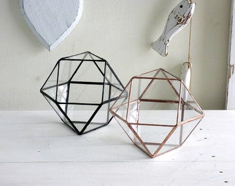 Geometric Terrarium, Cuboctahedron, A Handmade Stained Glass Terrarium, Use As a Planter, Wedding Ring Box or a Jewelry Box