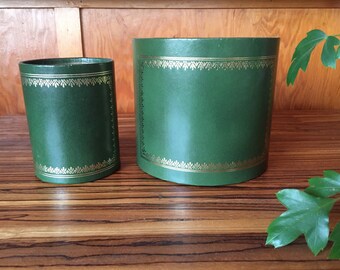 Desk Set, Pencil/Bill Holder, Vintage, Faux Leather, Green, 1940's