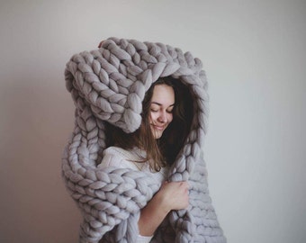 Chunky knit merino wool BLANKET | KOC z welny czesankowej