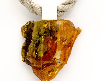 Amber Pendant, Baltic Amber Pendant, Amber Necklace, green, orange. amberstone, Amber Pendant Chain, Choker Amber Jewellery,