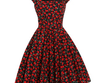 Floral Dress Christmas Dress Red Poppy Dress Thanksgiving Dress Plus Size Dress Party Dress 1950s Tea Dress Swing Dress Vintage Style Dress