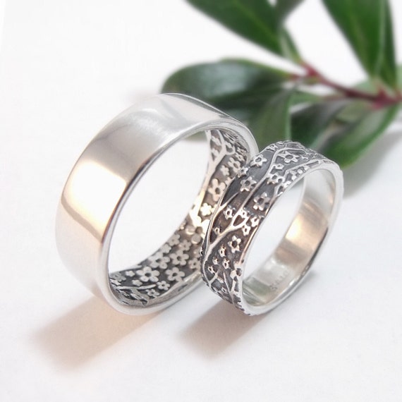 womens wedding ring set womens wedding band set cherry blossom silver wedding band sterling silver mens wedding band womens wedding ring - Sterling Silver Wedding Ring Sets womens wedding ring set womens wedding band set cherry blossom silver wedding band sterling silver mens wedding band womens wedding ring - Sterling Silver Wedding Ring Sets