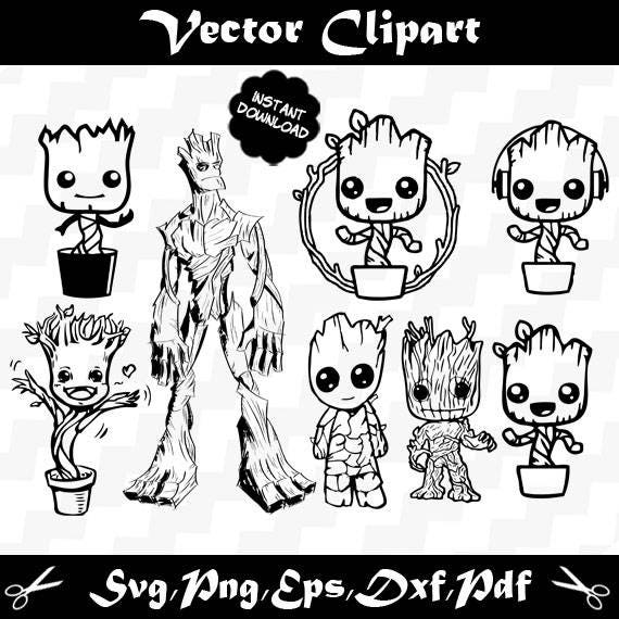 Download Groot SVG Files Silhouettes DXF Files Cutting baby Groot