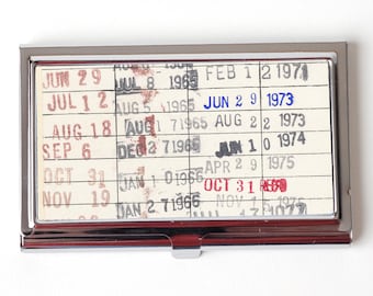 Vintage Library Checkout Card Business Card Case - Business Card Holder for teacher - Reader Gift