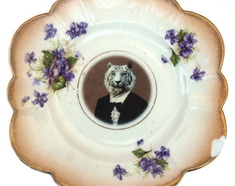 SALE - Damaged - Timeless Tiger Altered Antique Plate 7.4"