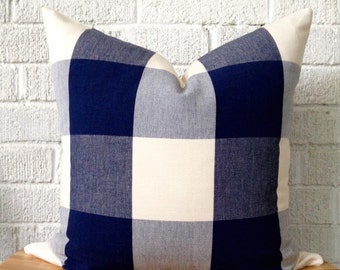Navy Cream Buffalo Check Pillow Cover