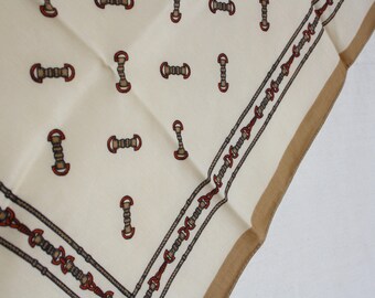 Beige brown scarf Leather strap print scarf Saddle scarf Vintage scarf Head scarf Headband Luxury Neckwear Neckerchief Equestrian scarf