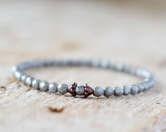 Gray bracelet stretch bracelet gray jewelry bracelet minimalist bracelet gift for her bracelet grey bracelet beaded bracelet handmade