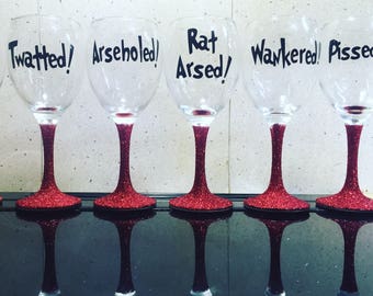 Set of 6 naughty wine glasses
