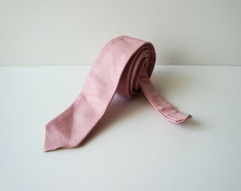 Vintage Light Pink Leather Skinny Tie, Leather Necktie, 1980s