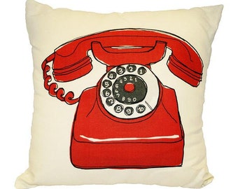Vintage Red Telephone Linen Pillow